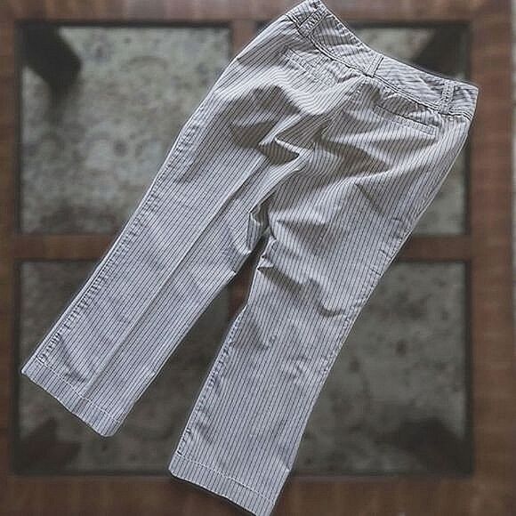 Vtg Tabi cropped mid-rise cream pinstripe summer ankle slacks - Picture 3 of 15